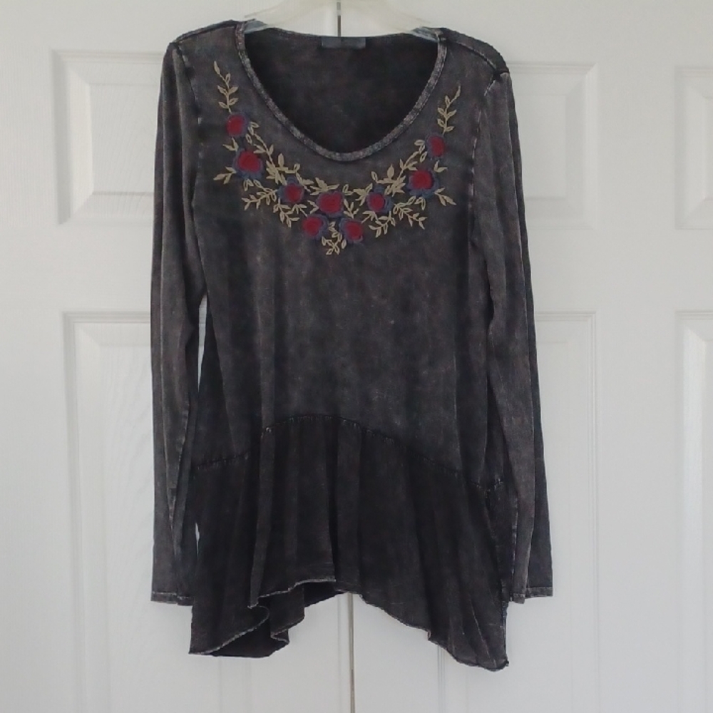 T Party Black Mineral Wash Long Sleeve Top